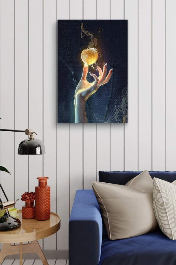 Sarı Elmaya Uzanılan El Yağlı Kanvas Tablo - Resim 6