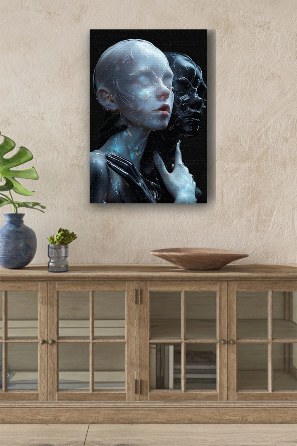 Siyah Beyaz İnsanlar Silüeti Yağlı Kanvas Tablo ürün görseli