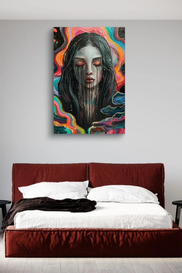 Yüzünden Mürekkep Akan Kadın Yağlı Kanvas Tablo - Resim 7