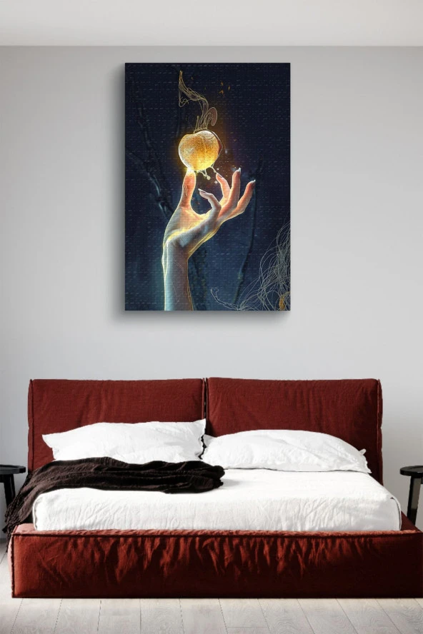 Sarı Elmaya Uzanılan El Yağlı Kanvas Tablo - Resim 7