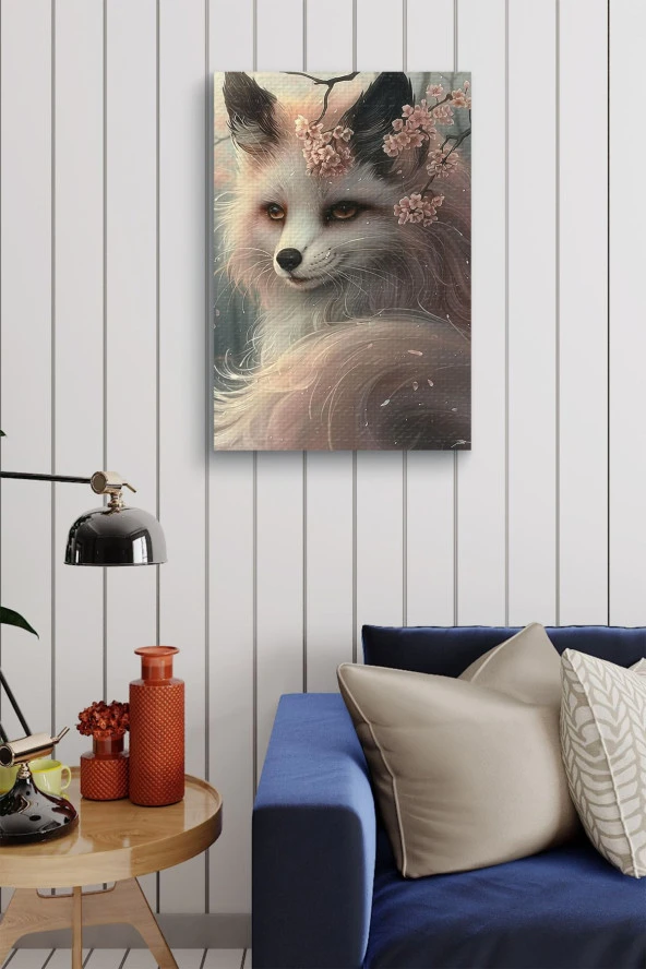 Çiçek Detaylı Kadın Tilki Yağlı Kanvas Tablo - Resim 6