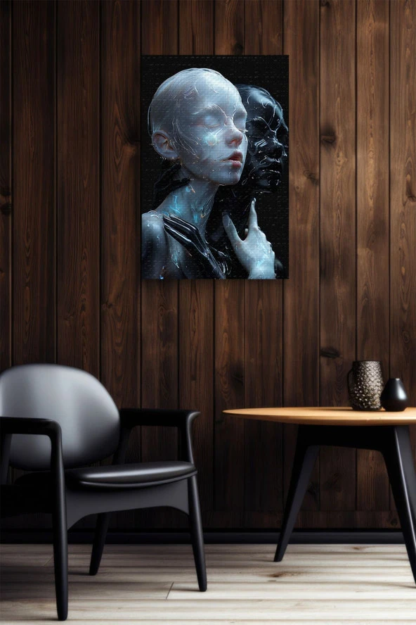 Siyah Beyaz İnsanlar Silüeti Yağlı Kanvas Tablo - Resim 6