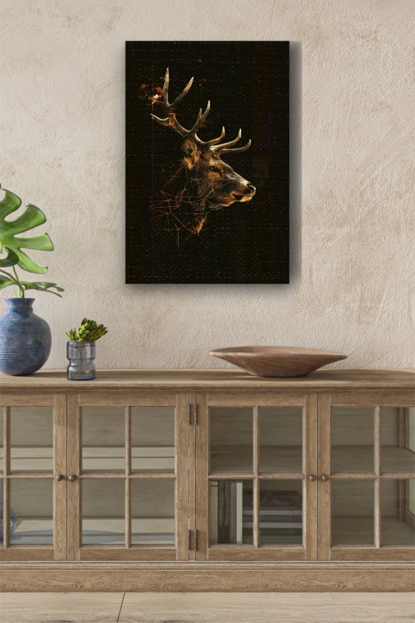 Doğal Çizim Geyik Portresi Yağlı Kanvas Tablo ürün görseli