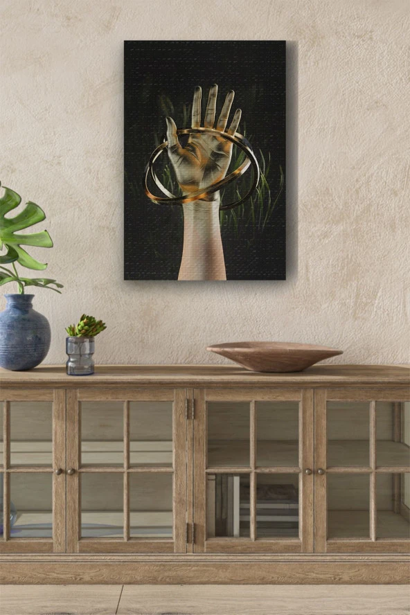 Etrafı Halkalarla Sarılı El Yağlı Kanvas Tablo ürün görseli