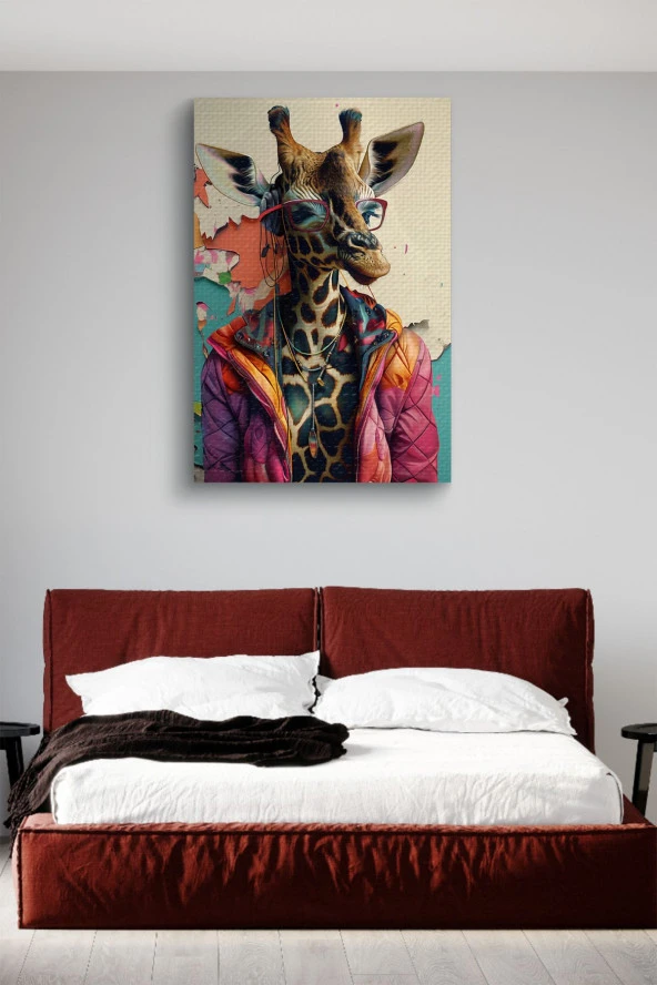 Modern Giysili Zürafa Yağlı Kanvas Tablo - Resim 3