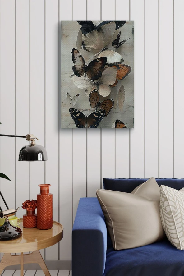 Mermer Üzerindeki Kelebekler Yağlı Kanvas Tablo - Resim 4