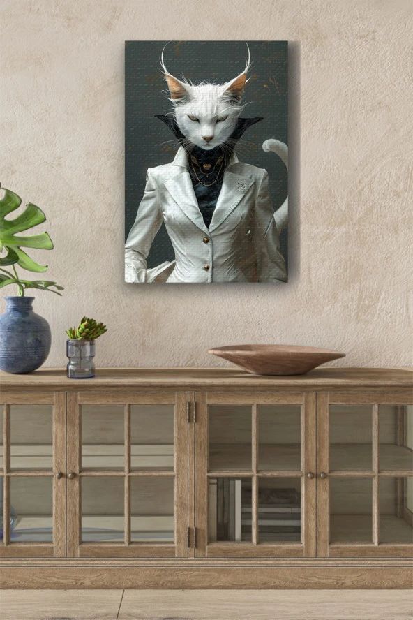 Modern Takım Elbiseli Kedi Portesi Yağlı Kanvas Tablo ürün görseli