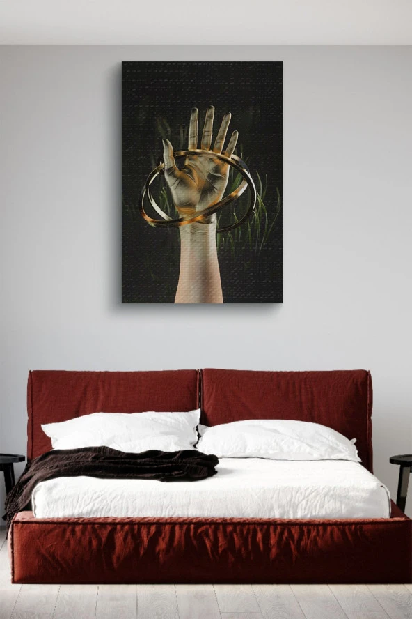 Etrafı Halkalarla Sarılı El Yağlı Kanvas Tablo - Resim 3