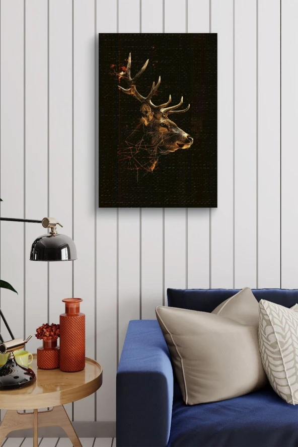 Doğal Çizim Geyik Portresi Yağlı Kanvas Tablo - Resim 4