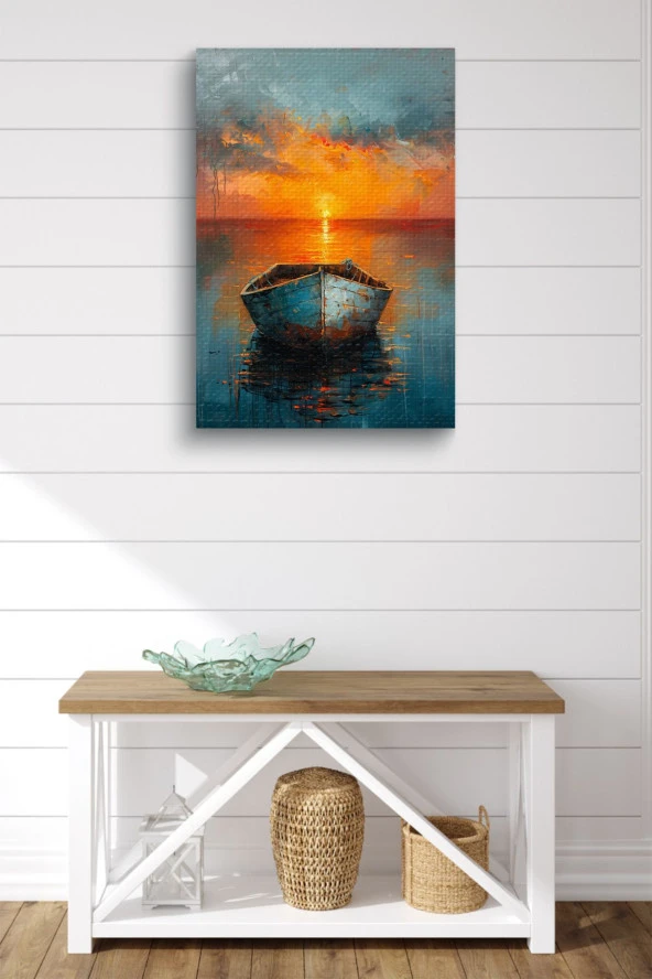 Gün Batımındaki Tekne Yağlı Kanvas Tablo - Resim 2