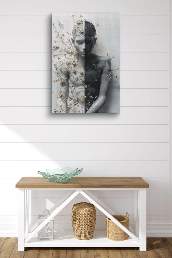 Modern Siyah Beyaz Çocuk Portesi Yağlı Kanvas Tablo - Resim 2