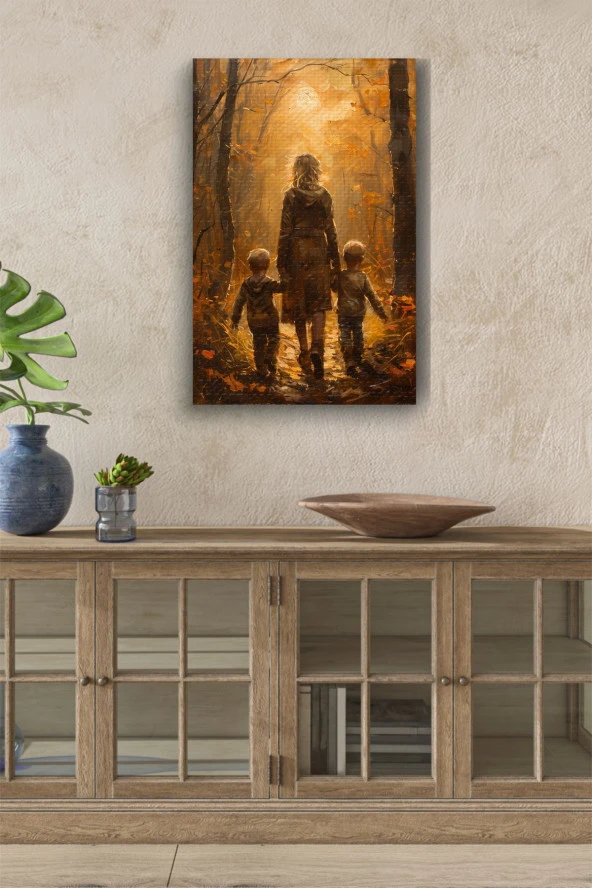Çocukları İle Yürüyen Kadın Yağlı Kanvas Tablo ürün görseli