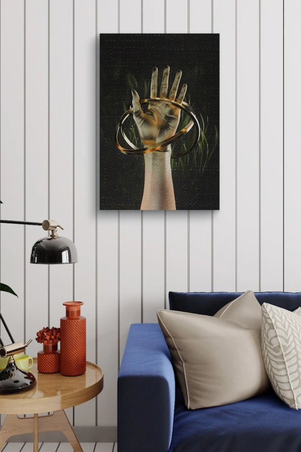 Etrafı Halkalarla Sarılı El Yağlı Kanvas Tablo - Resim 4