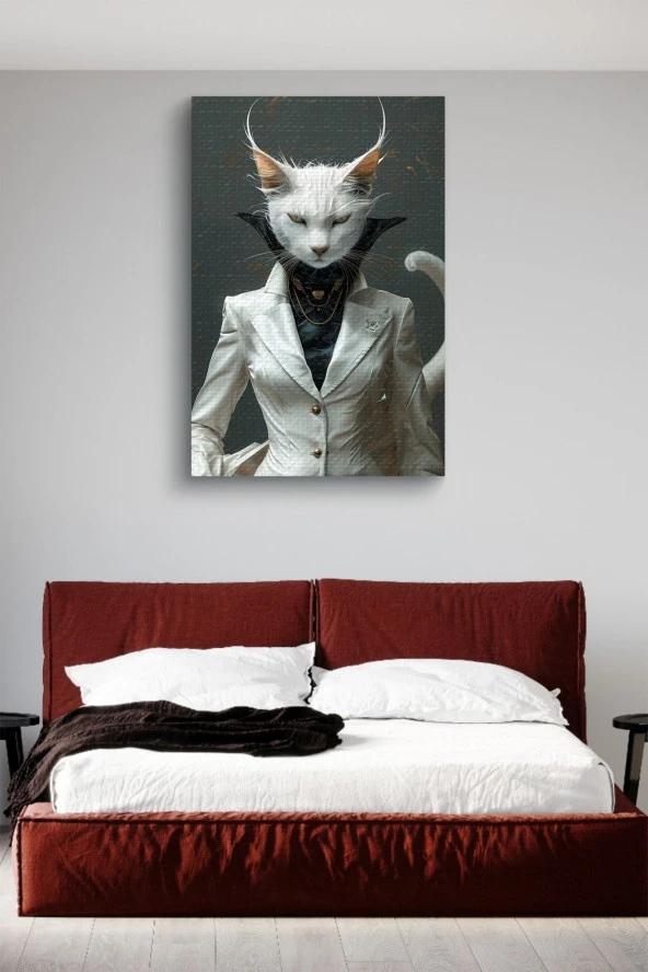 Modern Takım Elbiseli Kedi Portesi Yağlı Kanvas Tablo - Resim 3