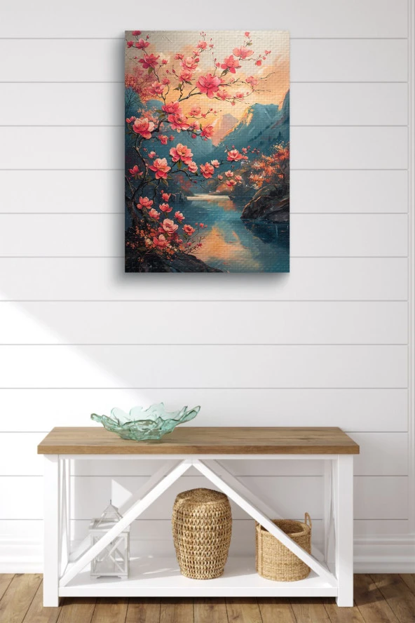 Pembe Çiçekler Yağlı Kanvas Tablo - Resim 2