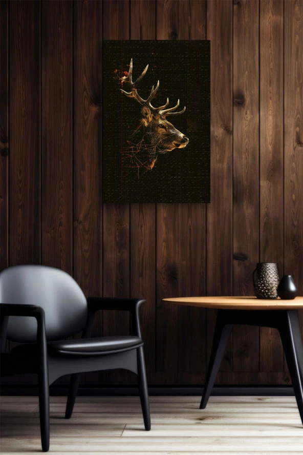 Doğal Çizim Geyik Portresi Yağlı Kanvas Tablo - Resim 6