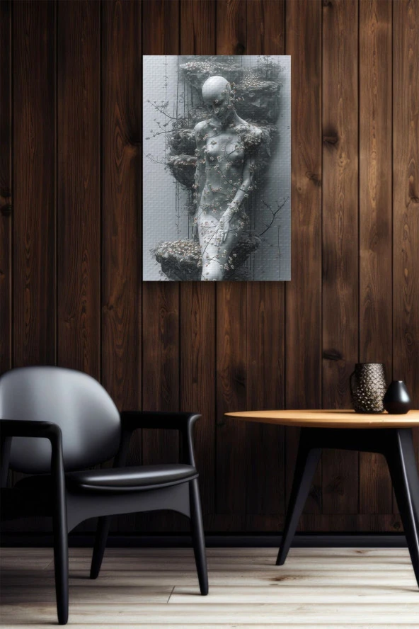 Modern Gri Kadın Silüeti Yağlı Kanvas Tablo - Resim 5