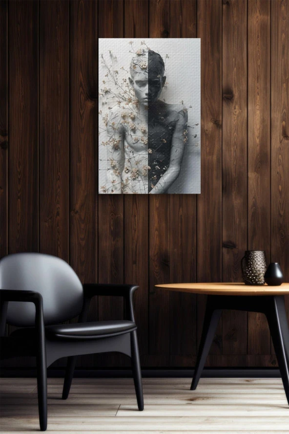 Modern Siyah Beyaz Çocuk Portesi Yağlı Kanvas Tablo - Resim 5