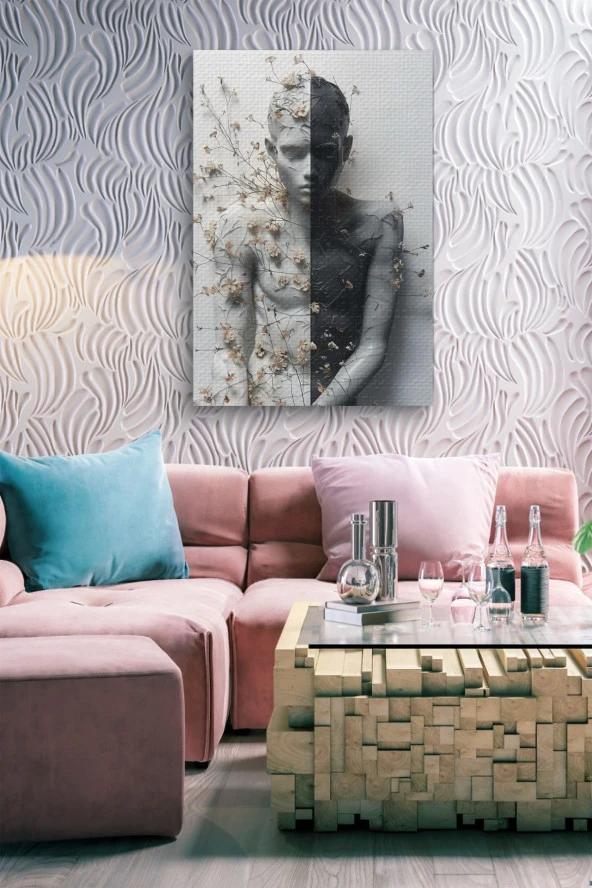 Modern Siyah Beyaz Çocuk Portesi Yağlı Kanvas Tablo - Resim 6