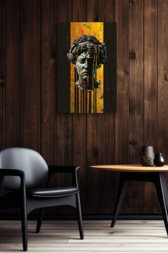 Sanatsal Kafa ve Sarı Boyalar Yağlı Kanvas Tablo - Resim 6