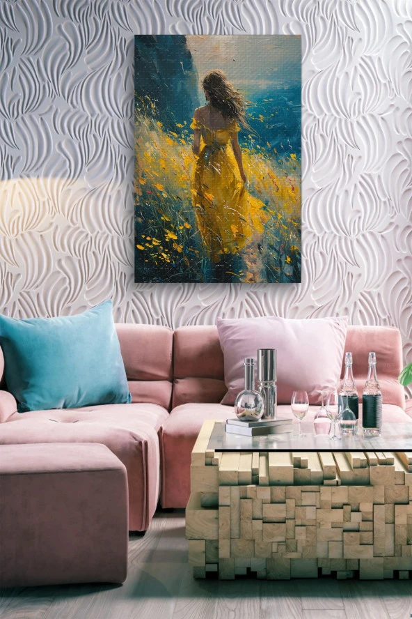 Sarılar İçerisindeki Yalnız Kadın Yağlı Kanvas Tablo - Resim 5