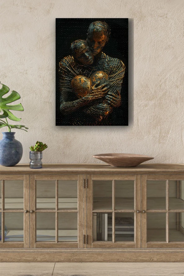 Kalbe Sarılı Kadın ve Erkek Yağlı Kanvas Tablo ürün görseli