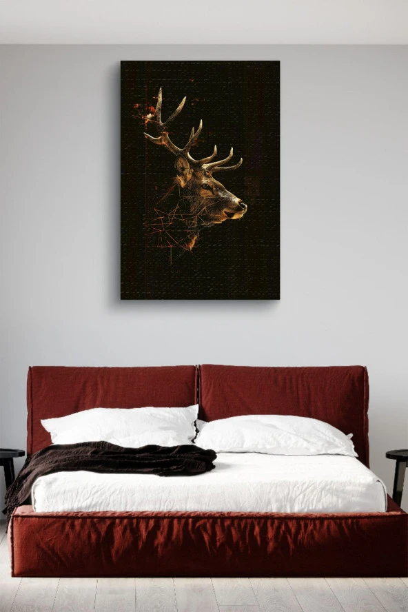 Doğal Çizim Geyik Portresi Yağlı Kanvas Tablo - Resim 3