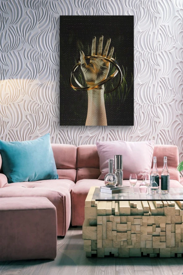 Etrafı Halkalarla Sarılı El Yağlı Kanvas Tablo - Resim 7