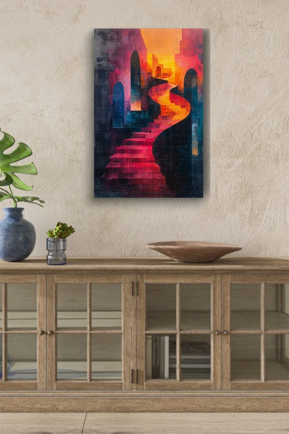 Renkli Sanatsal Klasik Merdiven Yağlı Kanvas Tablo ürün görseli