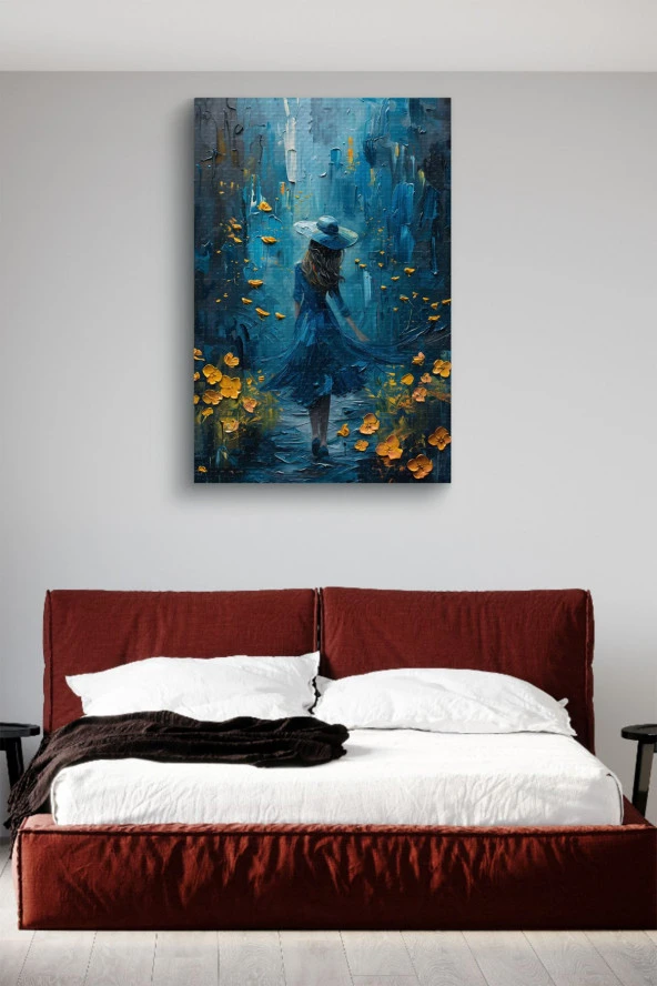 Mavili Kadın Yağlı Kanvas Tablo - Resim 3