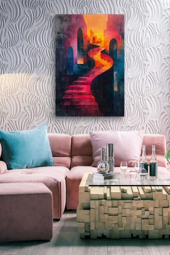 Renkli Sanatsal Klasik Merdiven Yağlı Kanvas Tablo - Resim 6