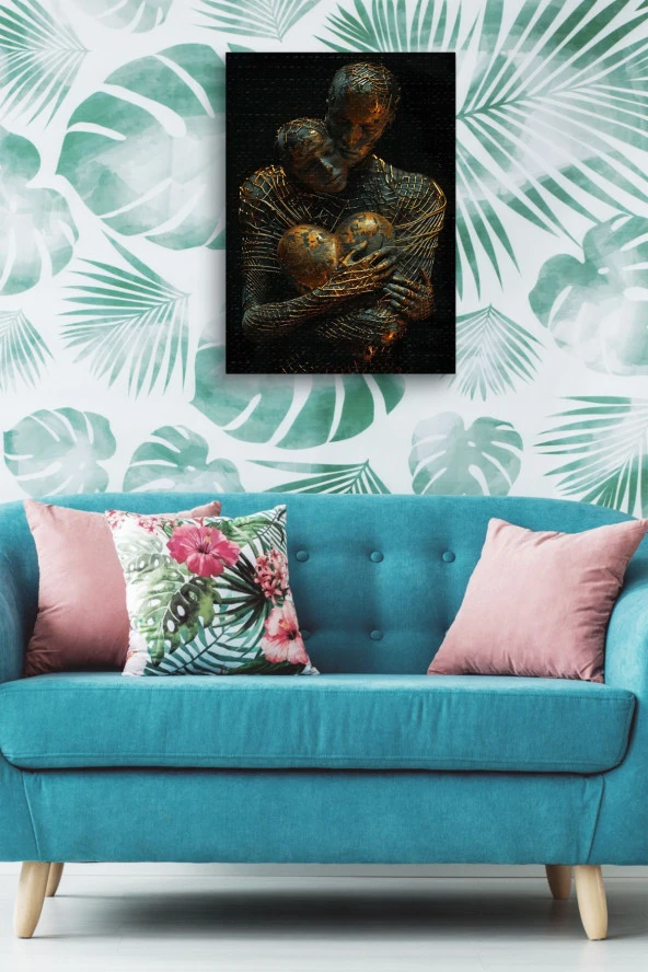 Kalbe Sarılı Kadın ve Erkek Yağlı Kanvas Tablo - Resim 5