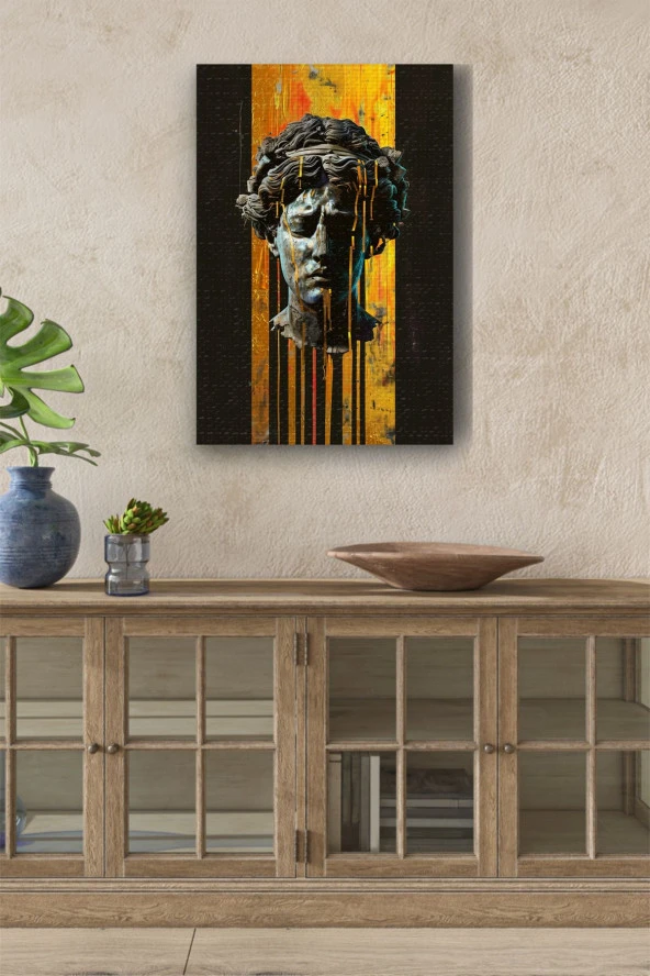 Sanatsal Kafa ve Sarı Boyalar Yağlı Kanvas Tablo ürün görseli