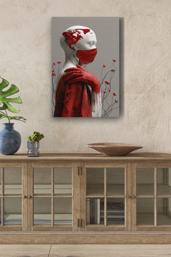 Kırmızı Maskeli Beyaz İnsan Bedeni Yağlı Kanvas Tablo ürün görseli