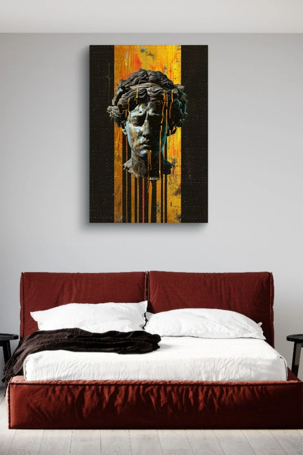 Sanatsal Kafa ve Sarı Boyalar Yağlı Kanvas Tablo - Resim 3