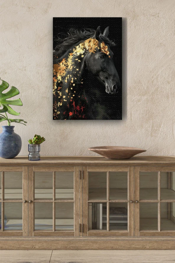 Altın Desenli Siyah At Yağlı Kanvas Tablo ürün görseli