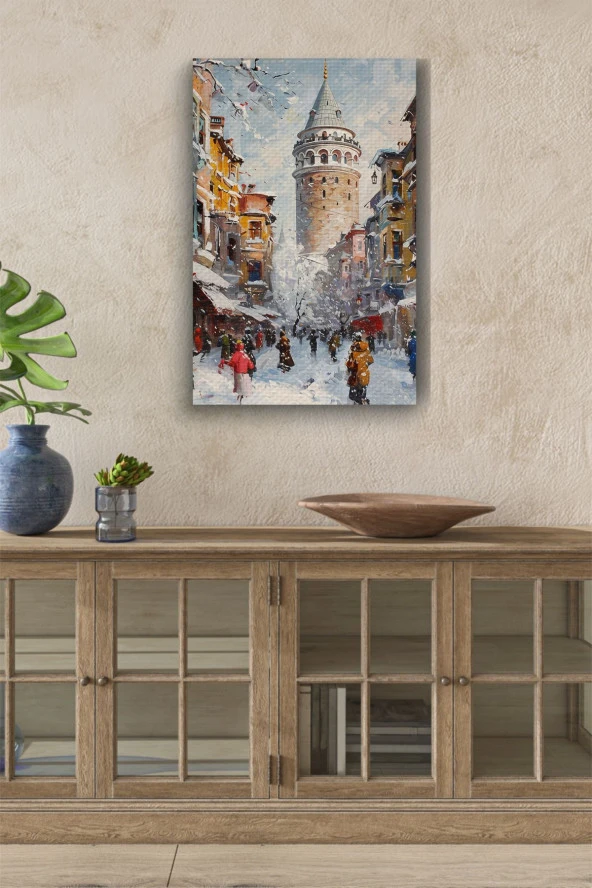 Kış Mevsiminde Galata Kulesi Yağlı Kanvas Tablo ürün görseli