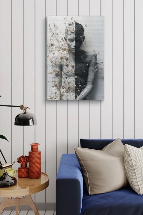 Modern Siyah Beyaz Çocuk Portesi Yağlı Kanvas Tablo - Resim 4