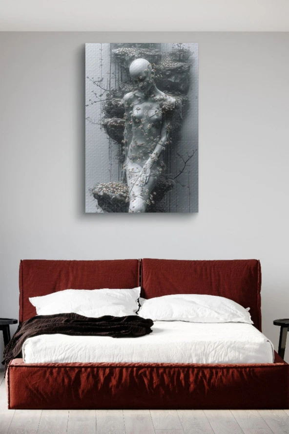 Modern Gri Kadın Silüeti Yağlı Kanvas Tablo - Resim 2