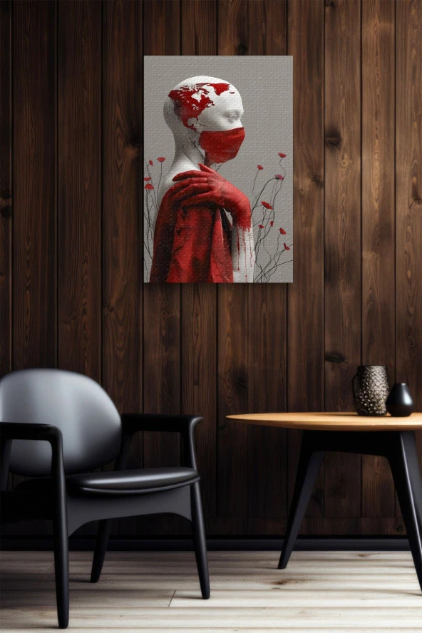 Kırmızı Maskeli Beyaz İnsan Bedeni Yağlı Kanvas Tablo - Resim 5