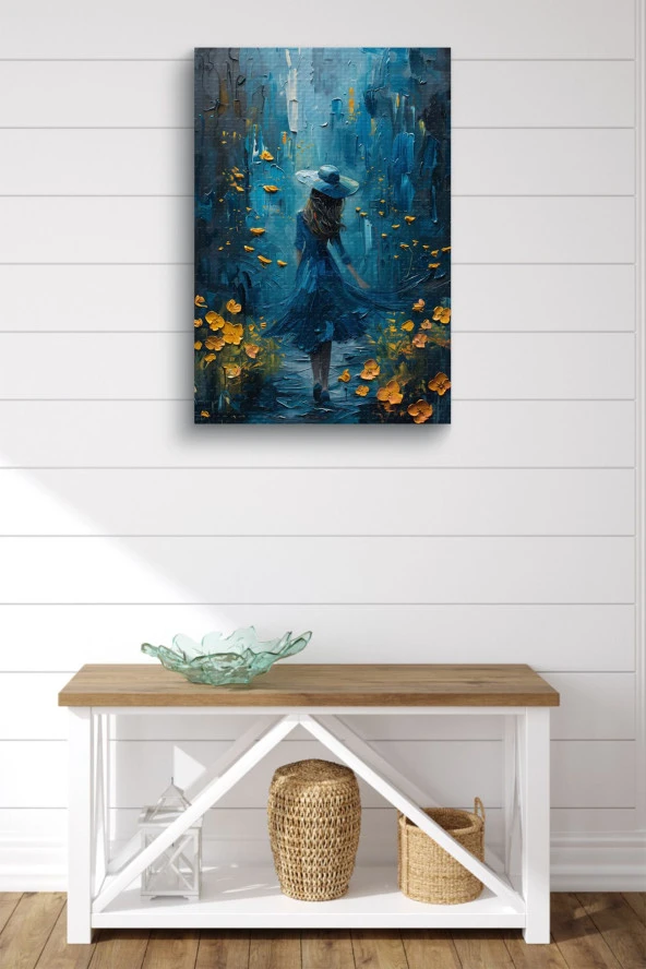 Mavili Kadın Yağlı Kanvas Tablo - Resim 2