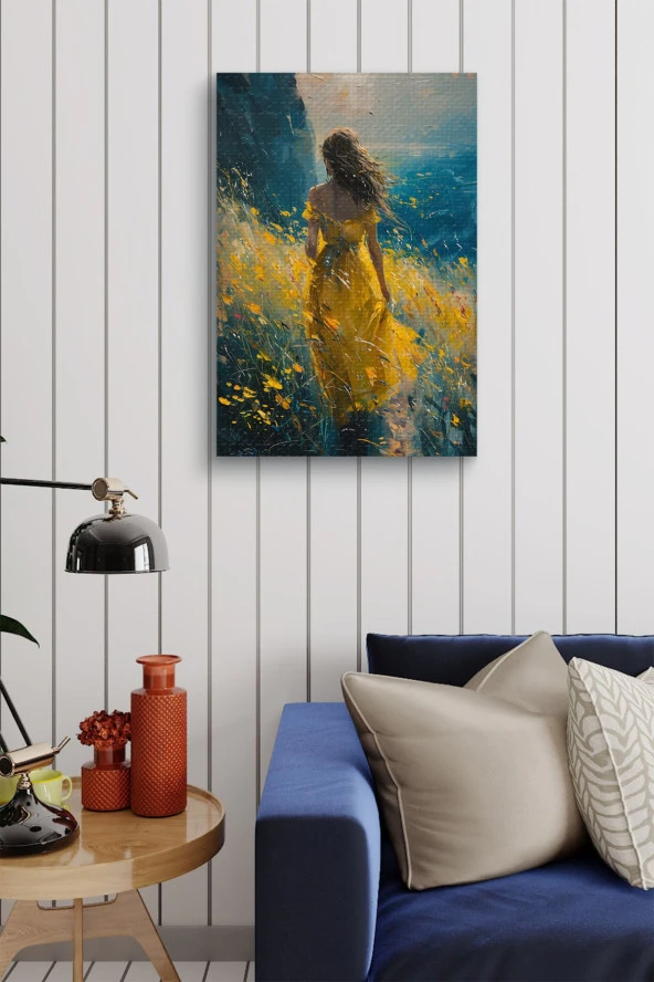 Sarılar İçerisindeki Yalnız Kadın Yağlı Kanvas Tablo - Resim 2