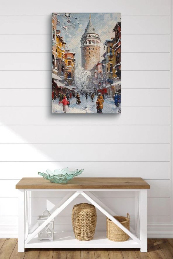 Kış Mevsiminde Galata Kulesi Yağlı Kanvas Tablo - Resim 2