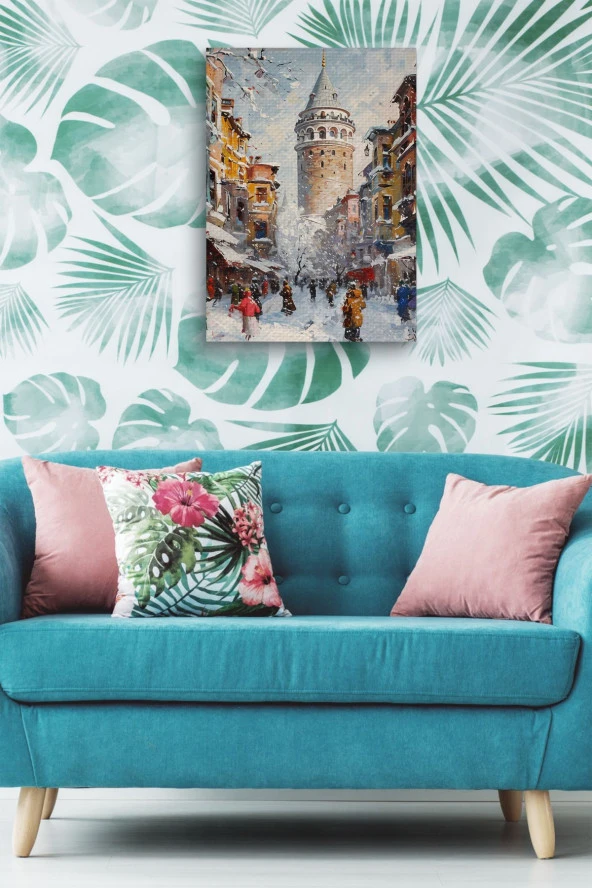 Kış Mevsiminde Galata Kulesi Yağlı Kanvas Tablo - Resim 5