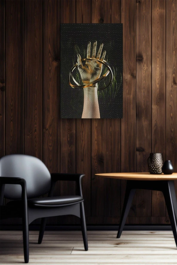 Etrafı Halkalarla Sarılı El Yağlı Kanvas Tablo - Resim 6