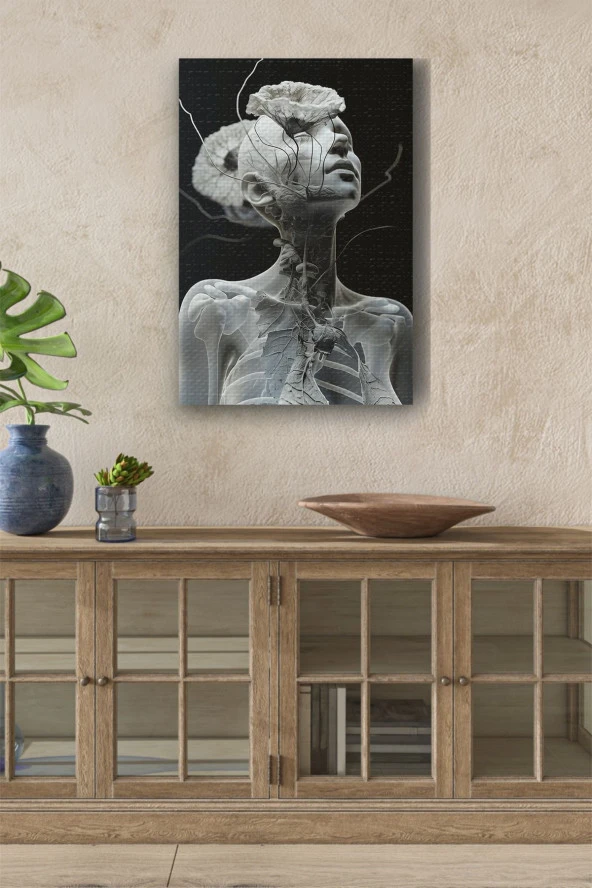 Çiçekler İle Sarılı Sanatsal İskelet Beden Yağlı Kanvas Tablo ürün görseli