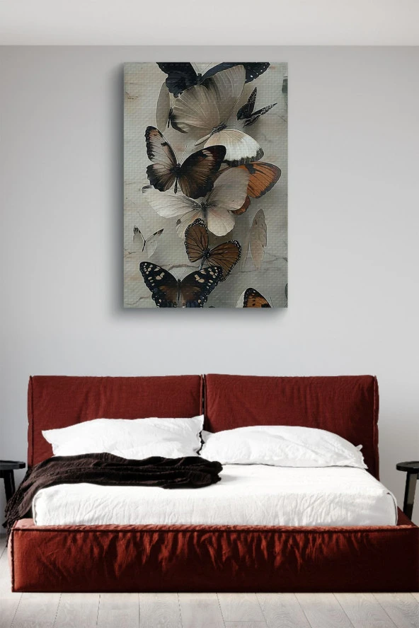 Mermer Üzerindeki Kelebekler Yağlı Kanvas Tablo - Resim 3