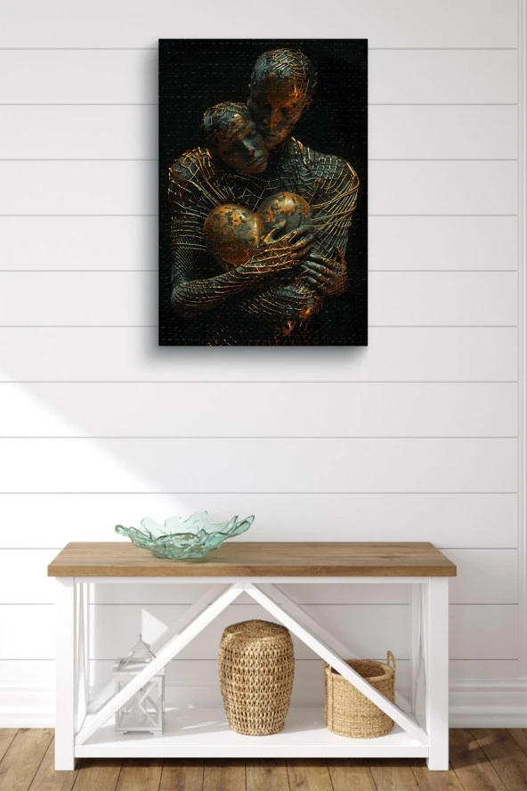 Kalbe Sarılı Kadın ve Erkek Yağlı Kanvas Tablo - Resim 2