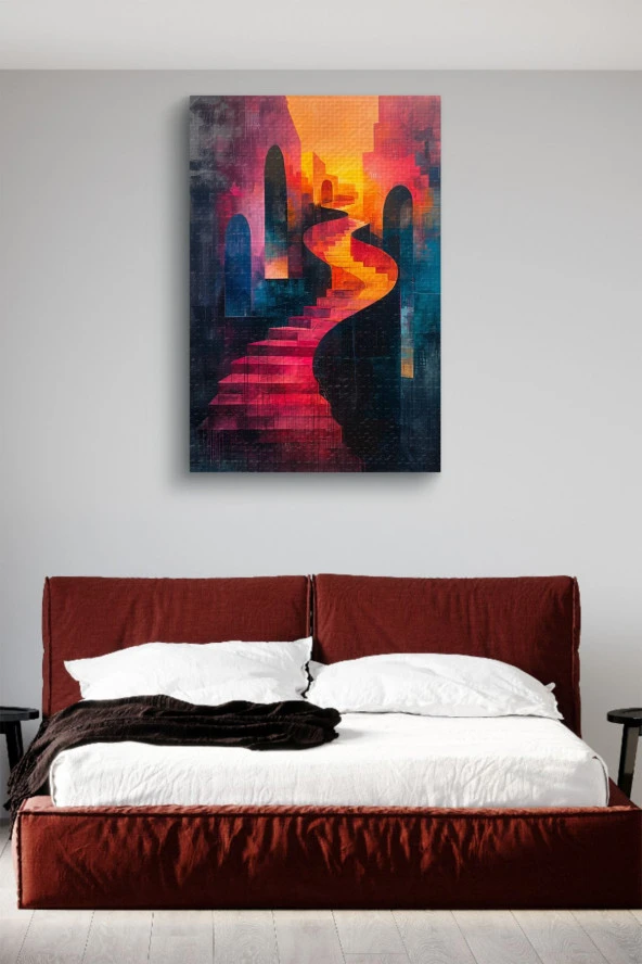 Renkli Sanatsal Klasik Merdiven Yağlı Kanvas Tablo - Resim 3