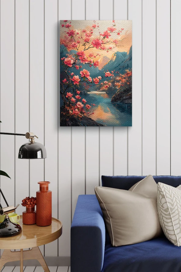 Pembe Çiçekler Yağlı Kanvas Tablo - Resim 4